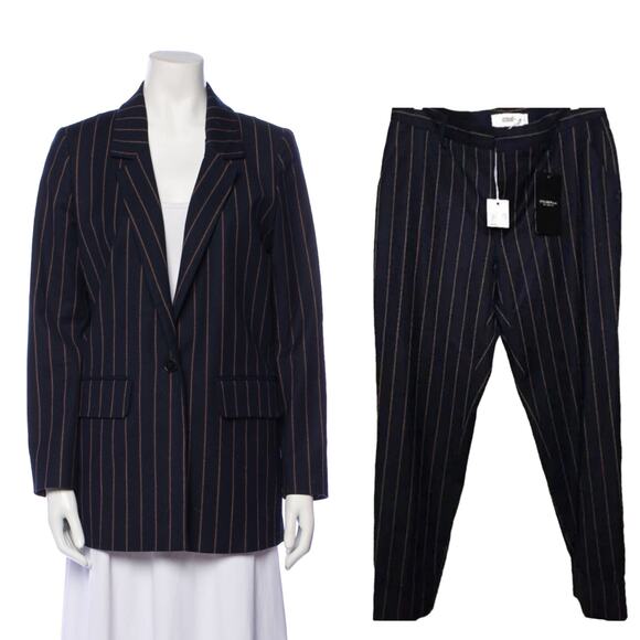 New Closed Brand Striped Navy Suit Blazer Jacket Cox Stewart Pants Wool 26 Small - Picture 1 of 14